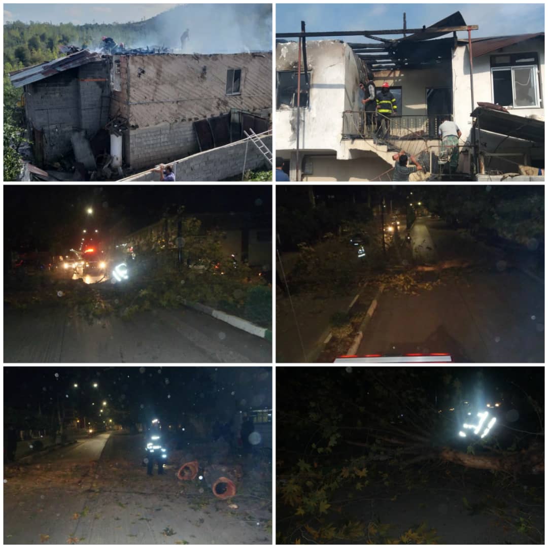 آتش سوزی منزل مسکونی روستایی و سقوط یک اصله درخت تنومند و بسته شدن خیابان در بابل