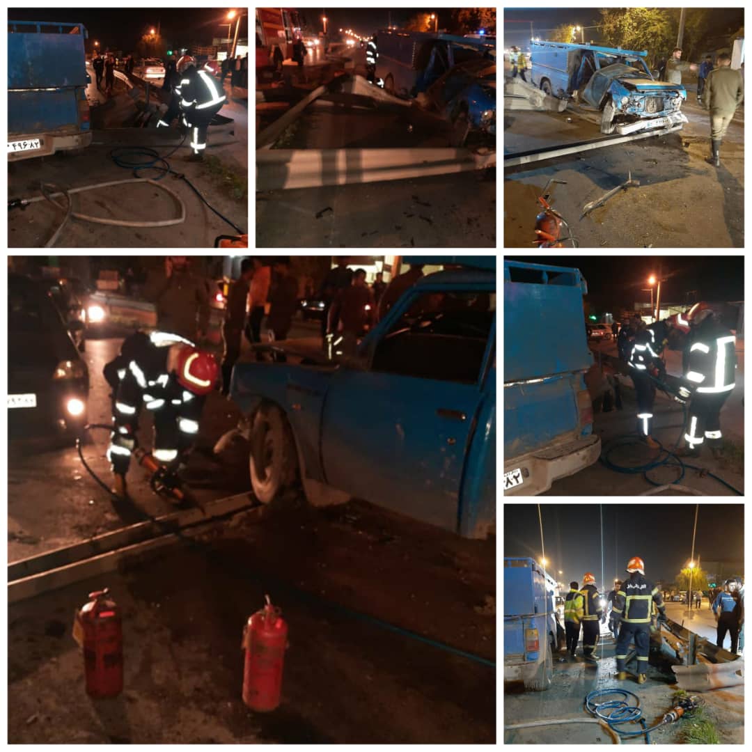 انحراف و برخورد شدید شبانگاهی وانت نیسان با گاردریل در سیاهکلامحله شرقی 