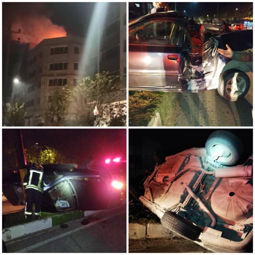 آتش سوزی بامدادی ساختمان مسکونی و واژگونی سواری سمند در بابل