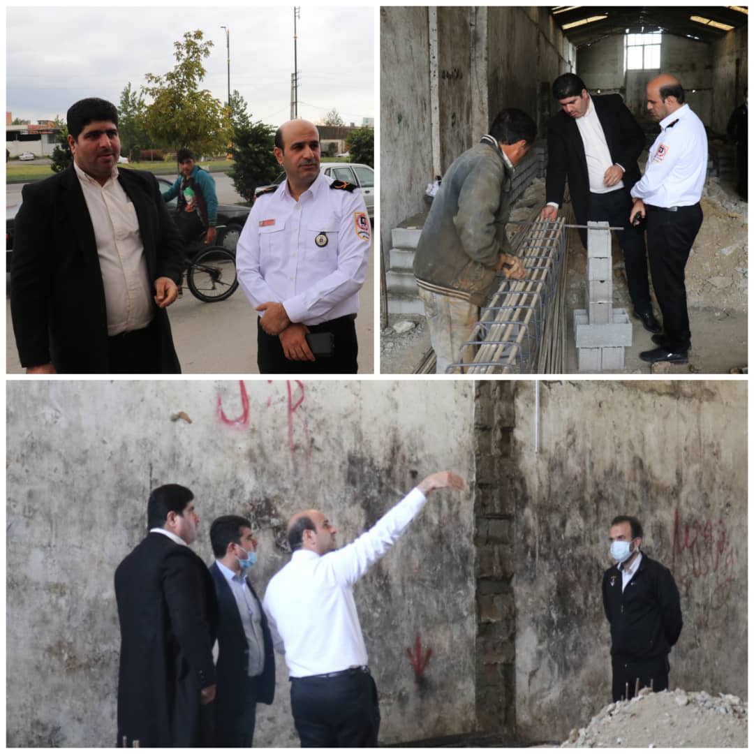 حضور مهدی پورچالی عضو ناظر شورا در سازمان آتش نشانی و خدمات ایمنی شهرداري بابل و سیدمازیارحسنی مدیرعامل سازمان در محل احداث ایستگاه شماره هفت سازمان جهت بررسی روند اجرای این پروژه