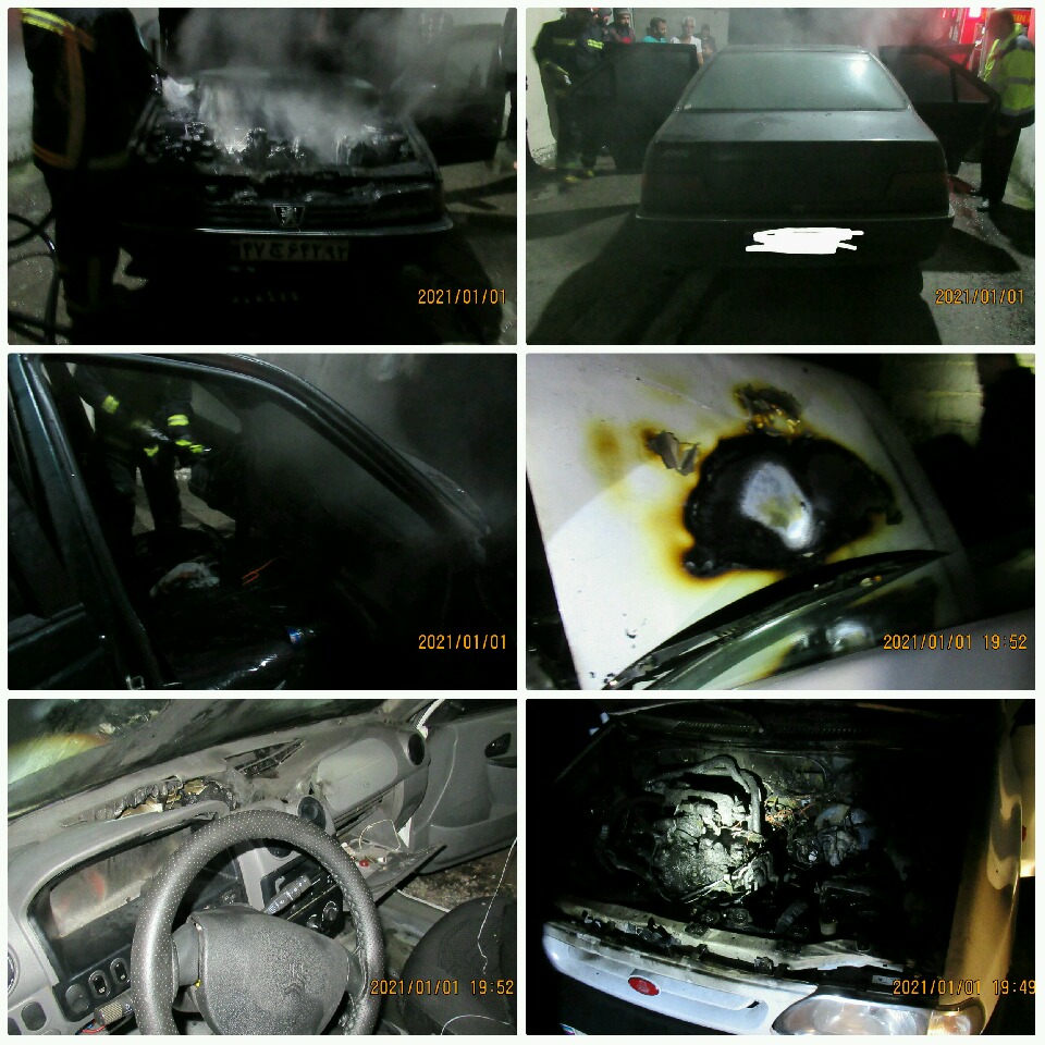 آتش سوزی شبانگاهی دو دستگاه خودرو سواری در بابل