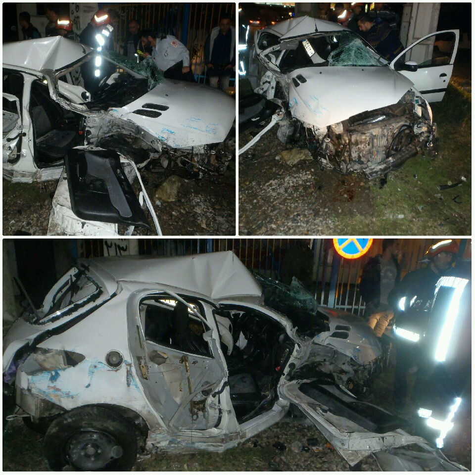 انحراف و برخورد خودرو پژو ۲۰۶ با تیر برق