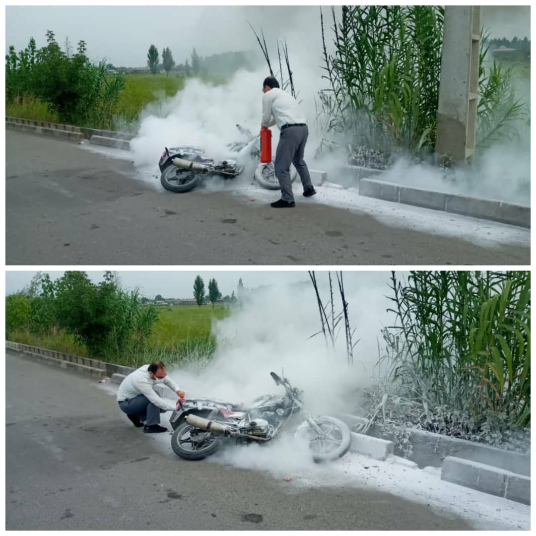 آتش سوزی ناگهانی موتور سیکلت در بابل