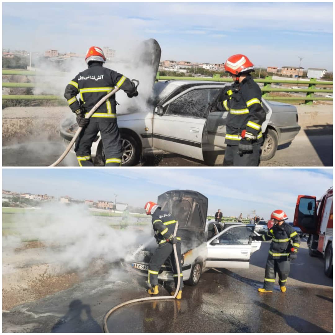 آتش سوزی ناگهانی خودرو پژو پارس در بابل