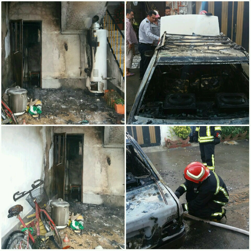 آتش سوزی صبحگاهی خودرو پراید در پارکینگ منزل مسکونی