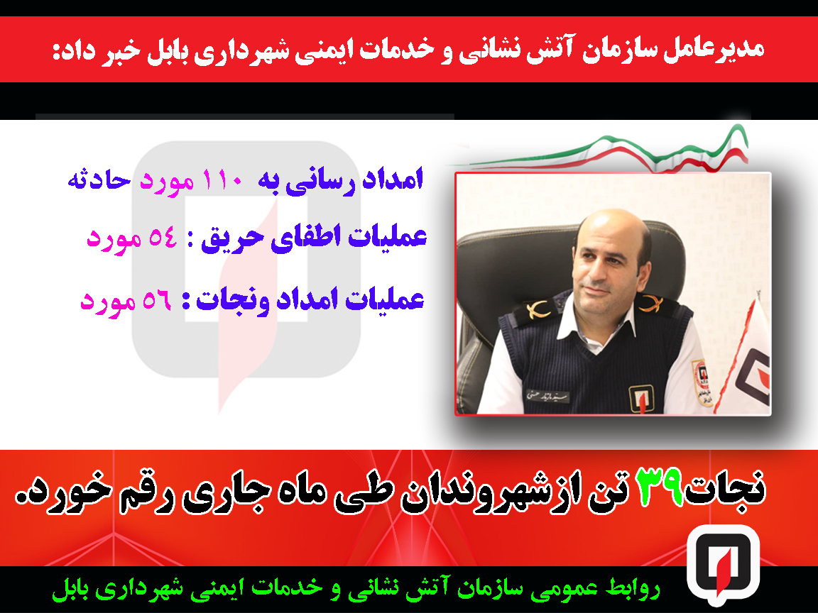 نجات جان 39 شهروند توسط سازمان آتش نشانی بابل در آذر ماه