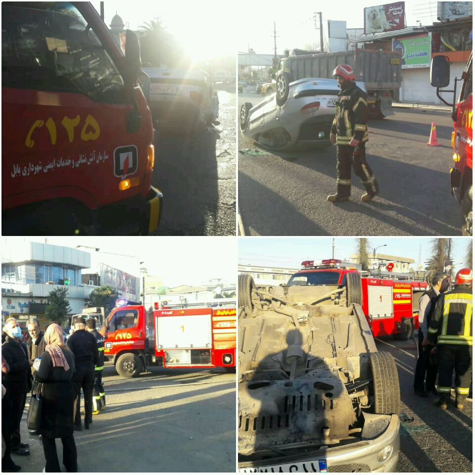 واژگونی سواری پژو ۲۰۶ پس از برخورد با جدول