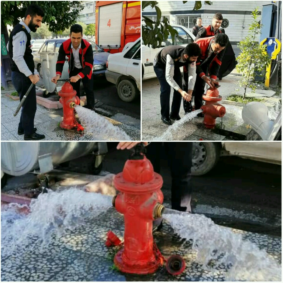 تست و بررسی شیرهای هیدرانت سطح شهر توسط سازمان آتش نشانی بابل