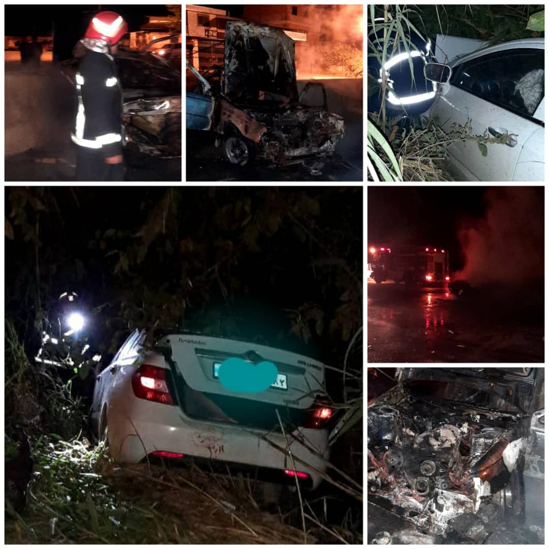 تصادف و آتش سوزی بامدادی سواری پژو در بابل