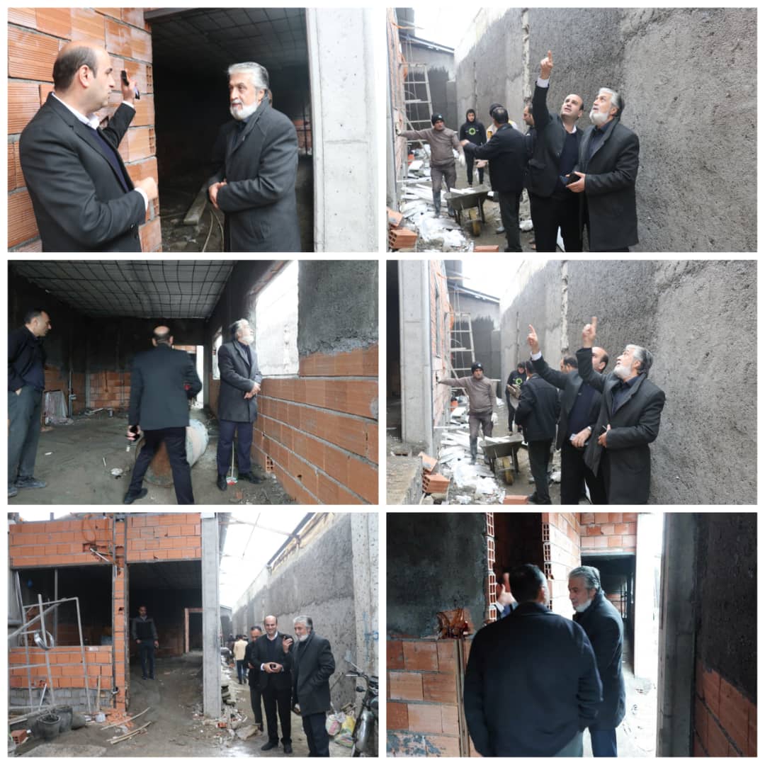 ازدید صبحگاهی محمد قاسم دابوئیان سرپرست شهرداری و سید مازیارحسنی مدیرعامل سازمان آتش نشانی و خدمات ایمنی شهرداری بابل از روند پیشرفت و اجرای دقیق پروژه ساخت هفتمین ایستگاه آتش نشانی در بابل