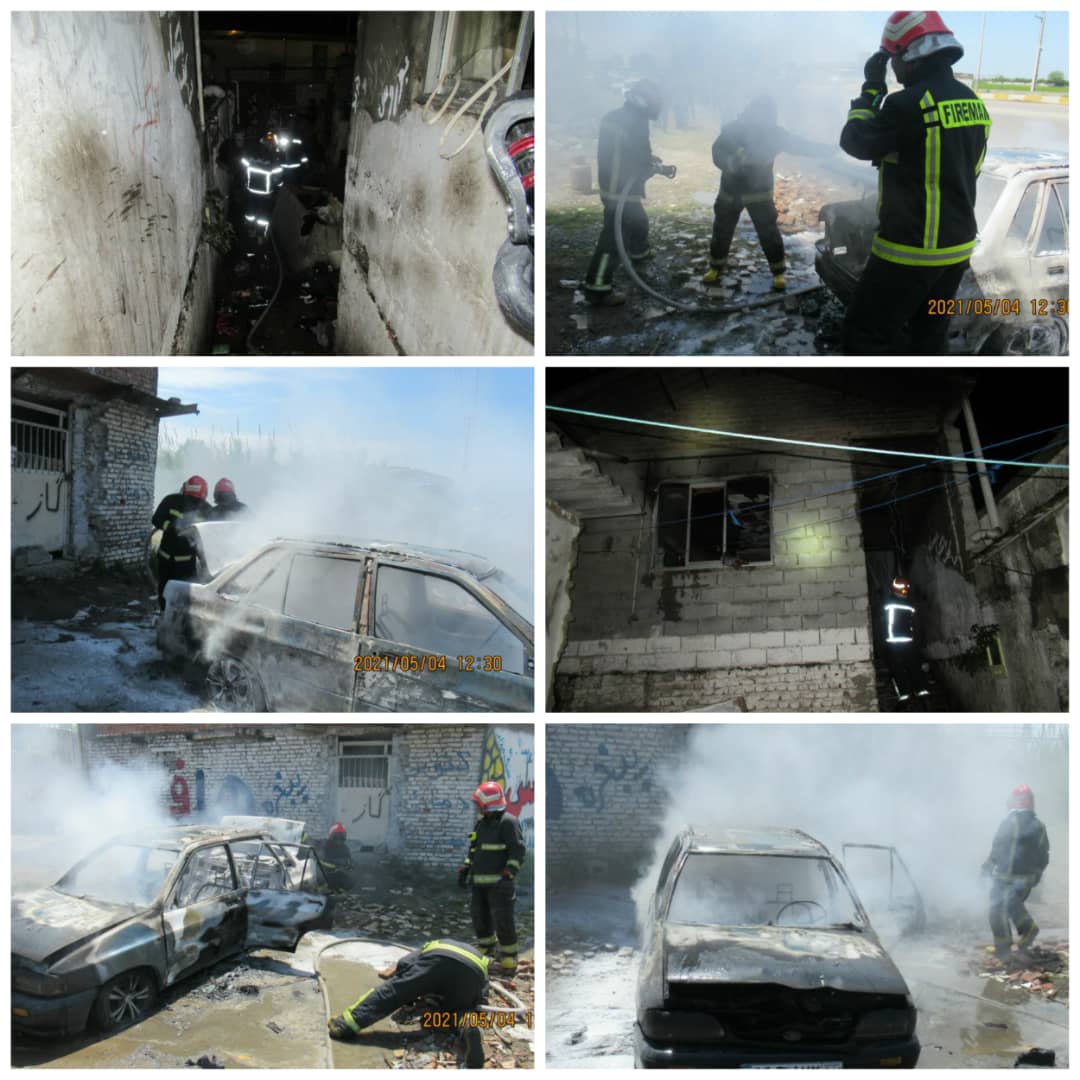 وقوع دو مورد آتش سوزی منزل مسکونی و آتش سوزی یک دستگاه خودرو پراید در بابل